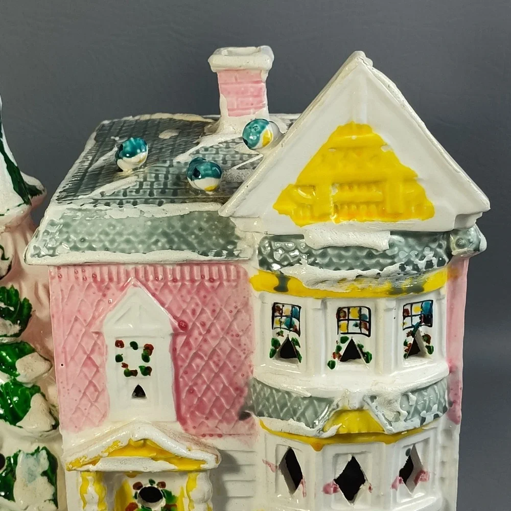 Vintage Dept 56 Snow Village Victorian House 50070 Pink White 1977 W/ Light - Picture 3 of 16